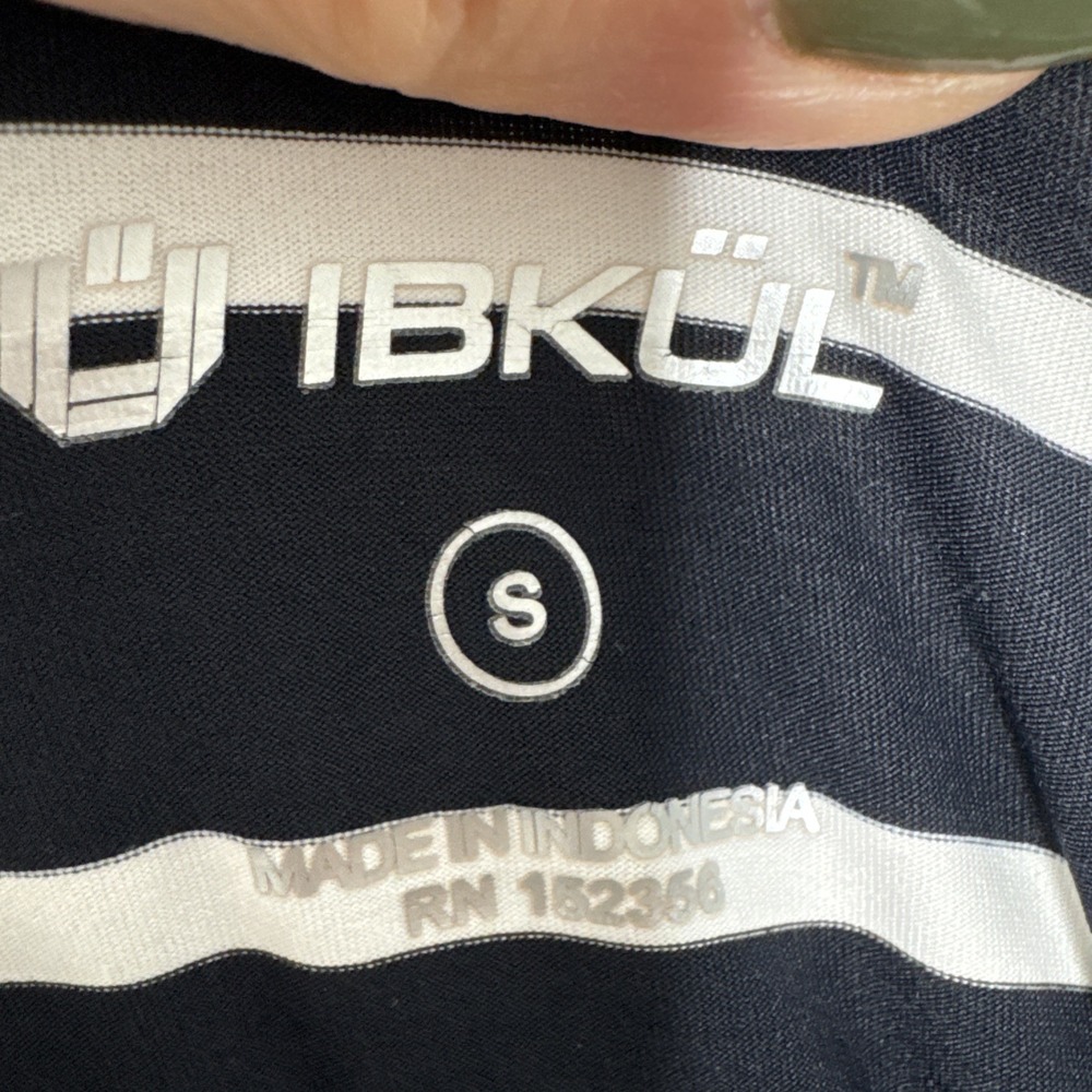 IBKUL Pullover Top Small Stripe Black &‎ White UPF 50 Long Sleeve Golf Tennis - Picture 3 of 8